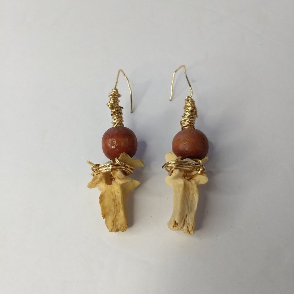 Wire Wrap Wooden Bead Handmade Earrings Unique Boho Hippie Western Art to Wear
